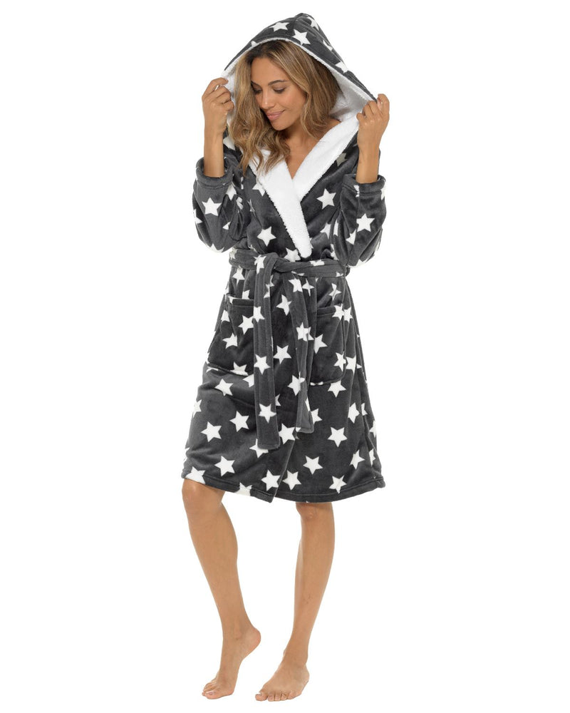 Slumber Hut Womens Grey Star Print Dressing Gown