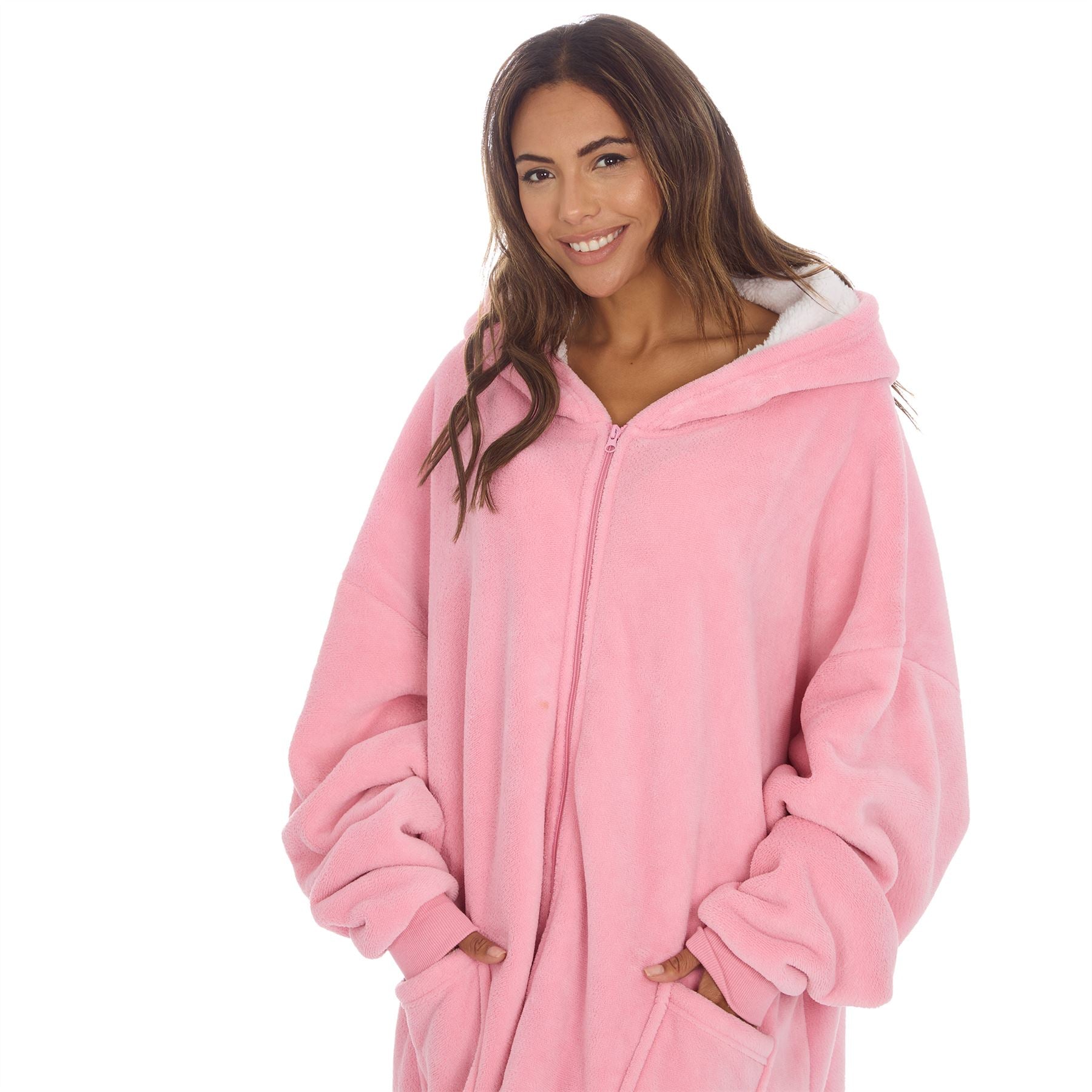 Huggable Womens Oversized Sherpa Lined Zip Hoodie