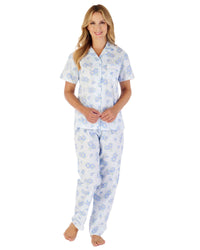 Slenderella Womens Shadow Leaf Floral Button Cotton Pyjamas