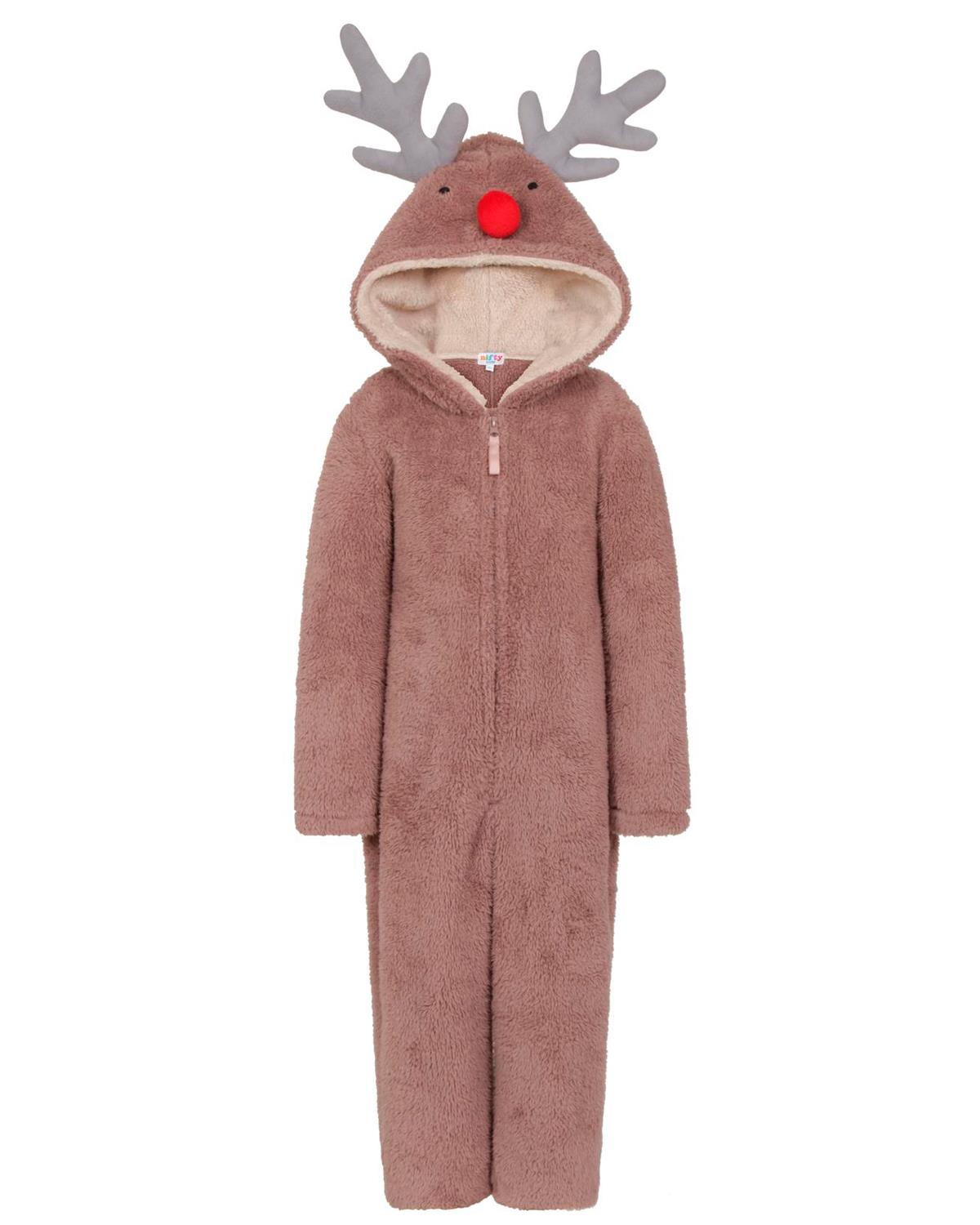 Kids Brown Sherpa Reindeer Onesie