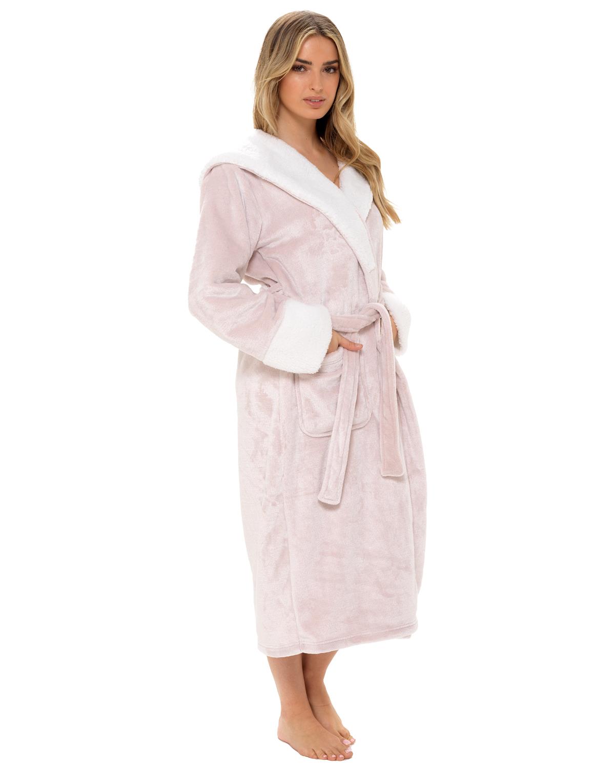 Womens Shimmer Fleece Sherpa Trim Dressing Gown