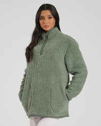 Loungeable Womens Green Borg 1/4 Zip Jumper