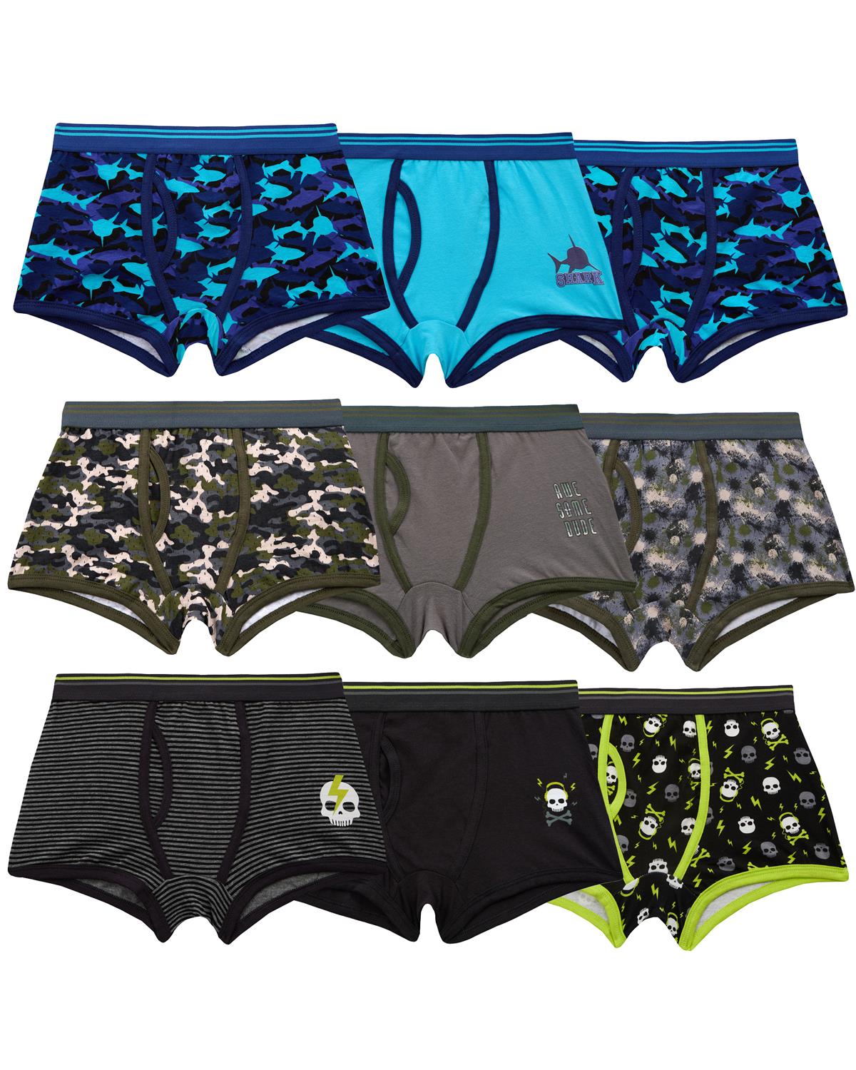 Boys 9 Pairs Multipack Cotton Boxers