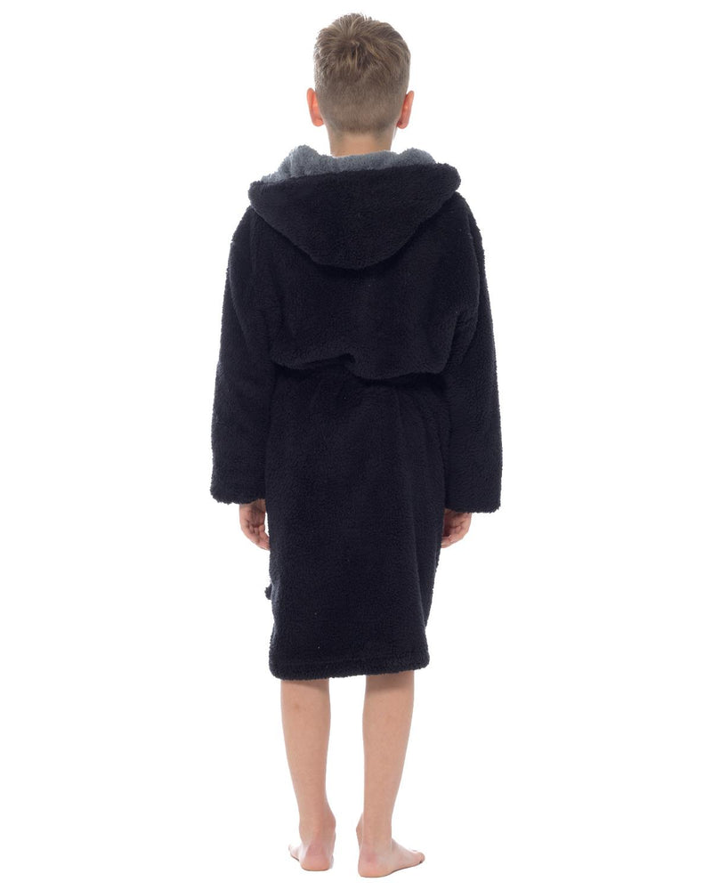 Slumber Hut Boys Black Shaggy Fleece Dressing Gown