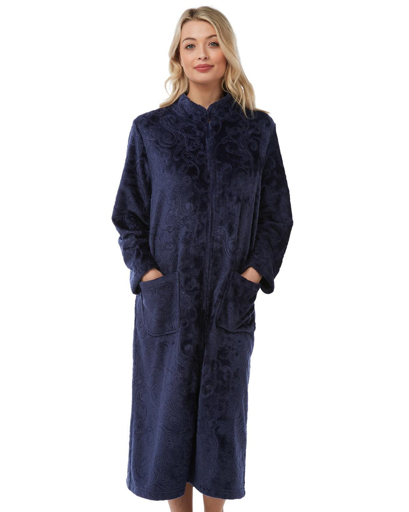 Lady Olga Womens Embossed Zip Dressing Gown