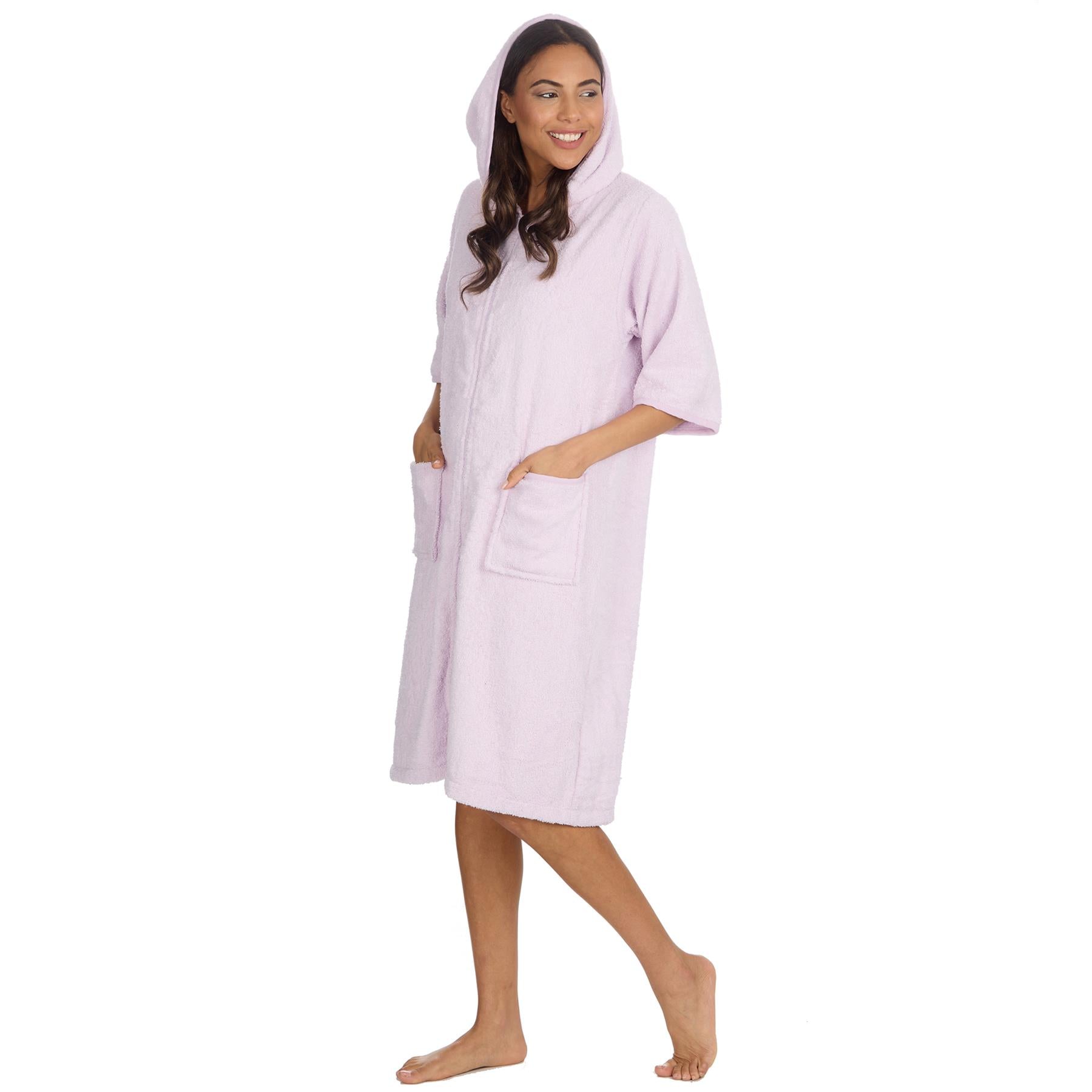 Forever Dreaming Womens Hooded Zip Towelling Bathrobe