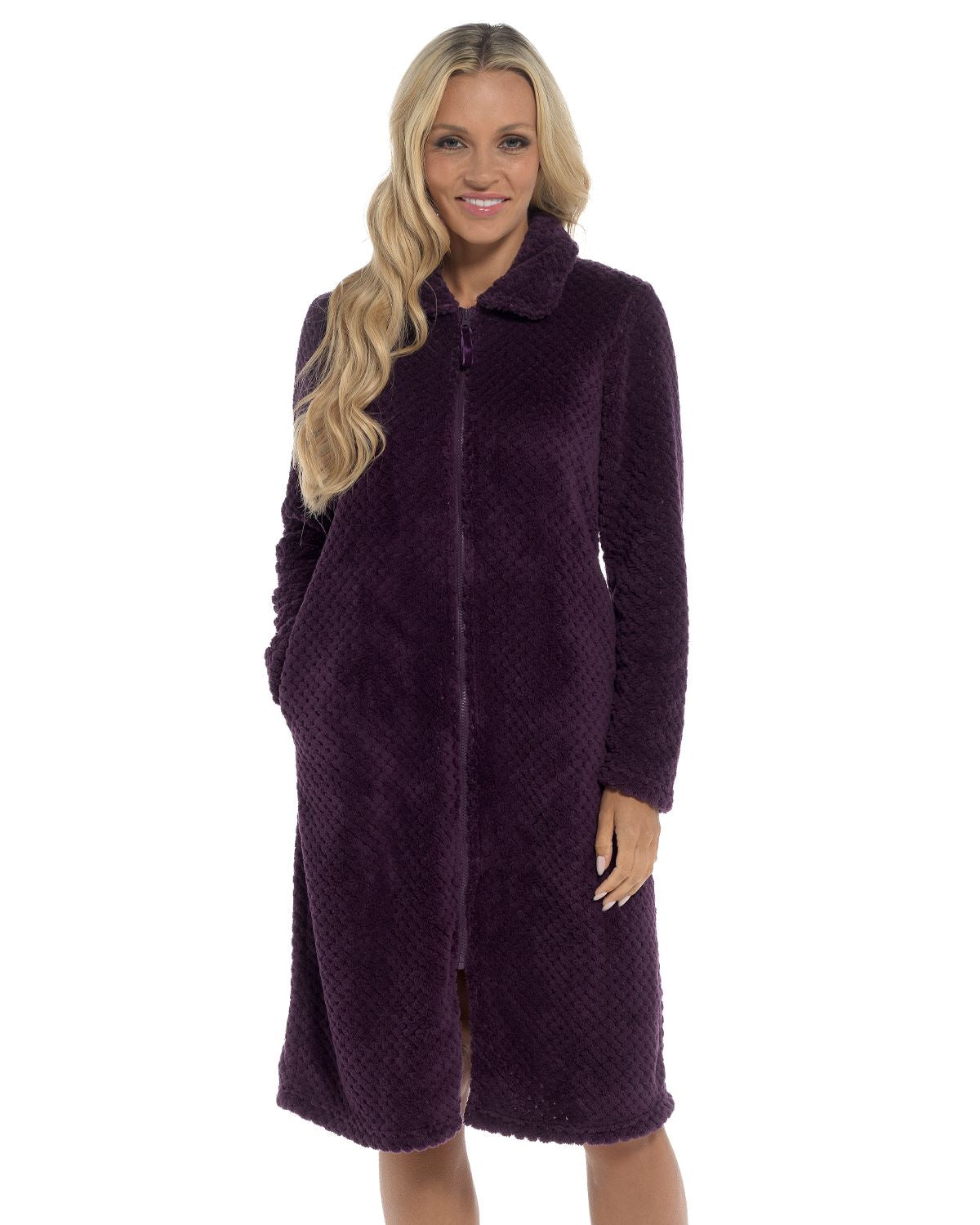 Undercover Womens Waffle Fleece Zip Dressing Gown