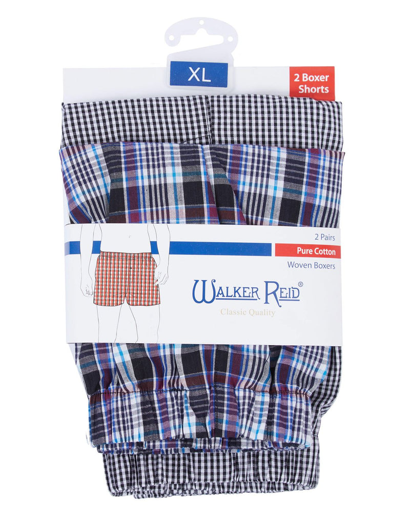 Walker Reid Mens 2 Pack 100% Woven Cotton Boxers