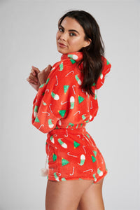 Loungeable Womens Christmas Print Cropped Hoodie & Short Pyjamas