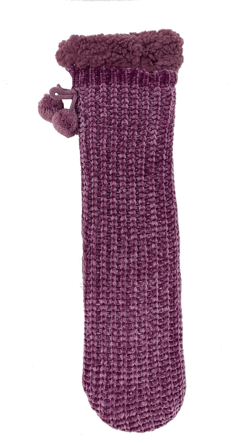 Bramble Womens Purple Chenille Lounge Slipper Socks