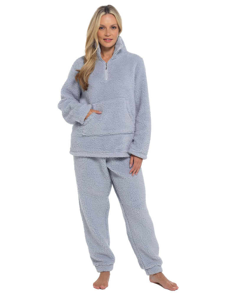 Slumber Hut Womens Grey Borg Quarter Zip Pyjamas