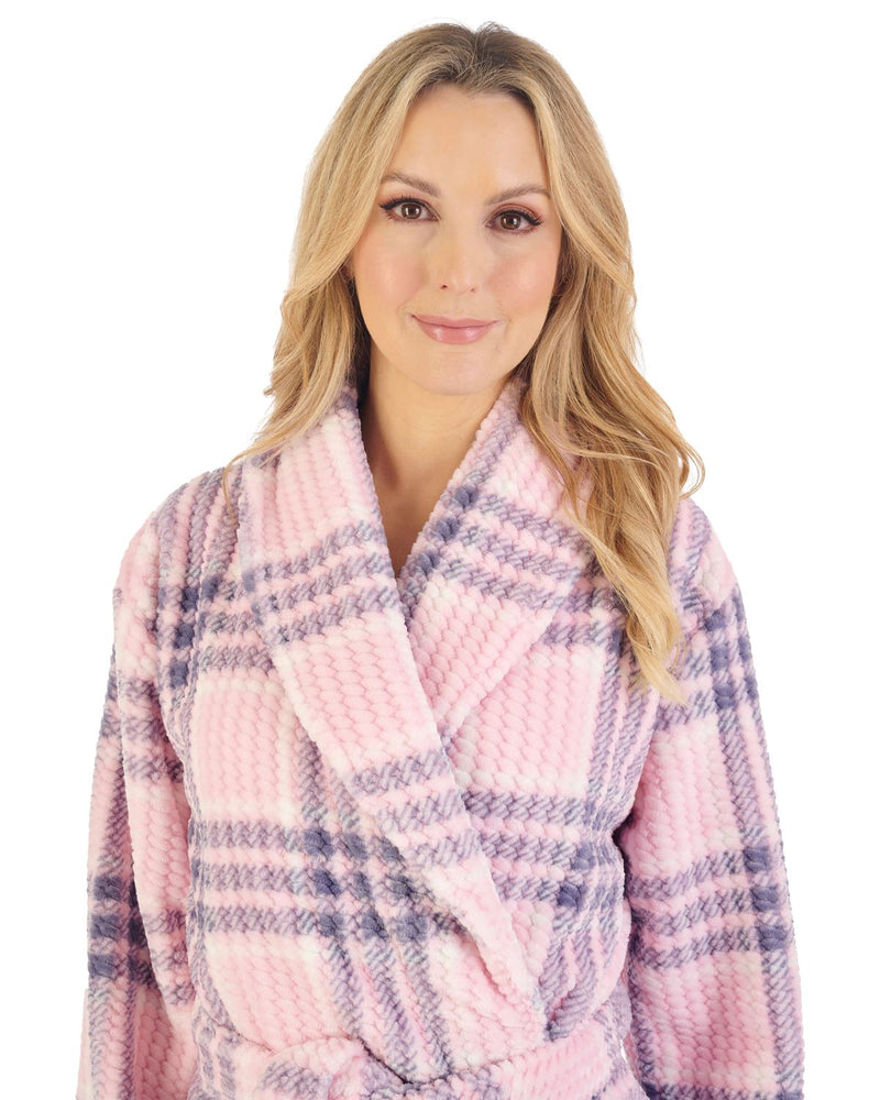 Slenderella Womens Waffle Fleece Check Print Dressing Gown