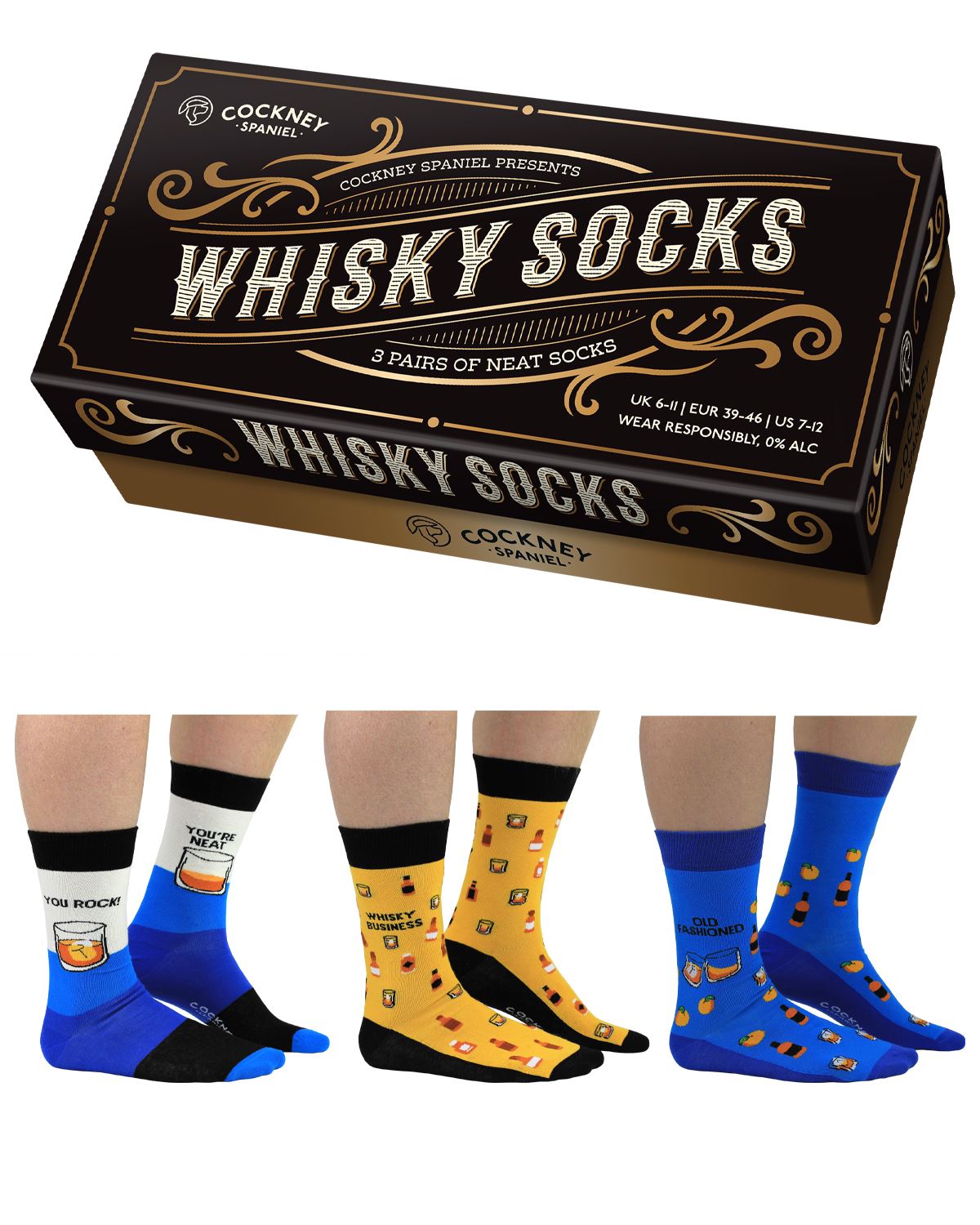 Cockney Spaniel Mens Whiskey Socks Gift Box