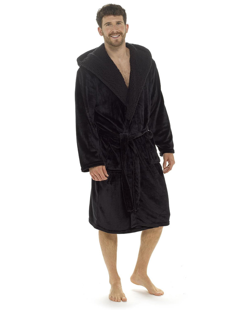 Foxbury Mens Hooded Sherpa Trim Dressing Gown