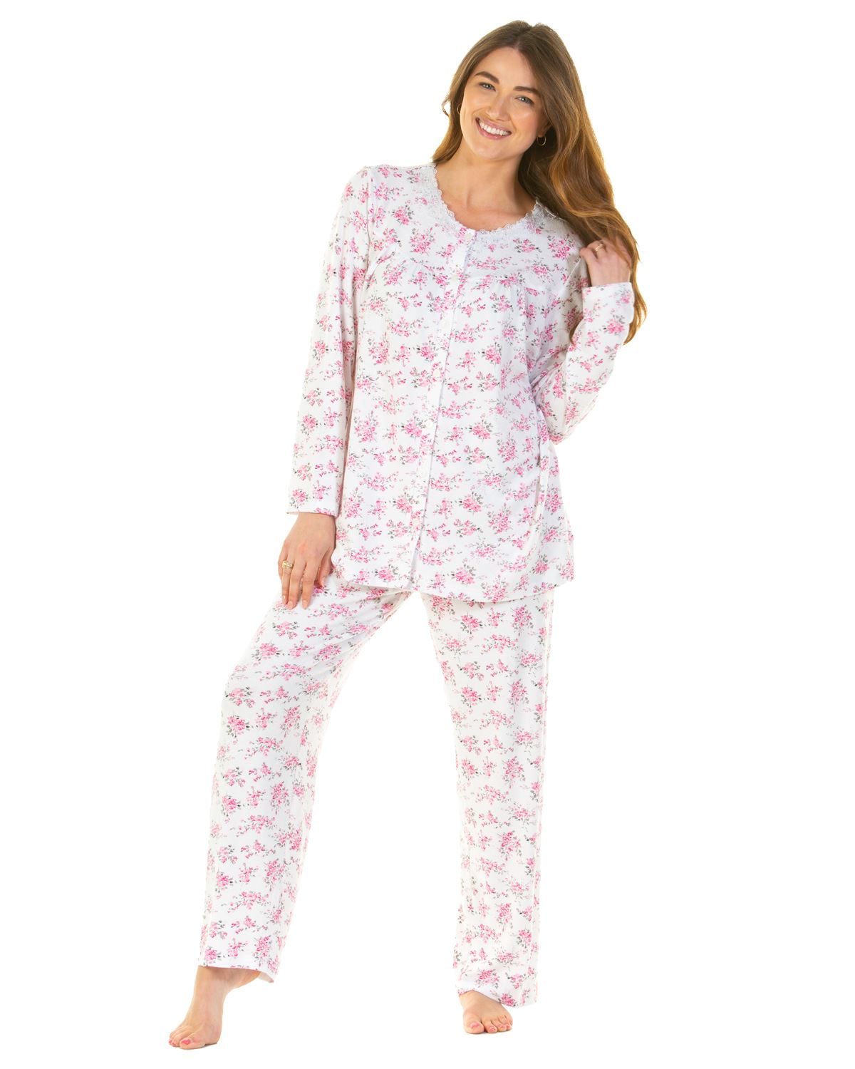 La Marquise Womens Elizabeth Cloudknit Floral Button Pyjamas