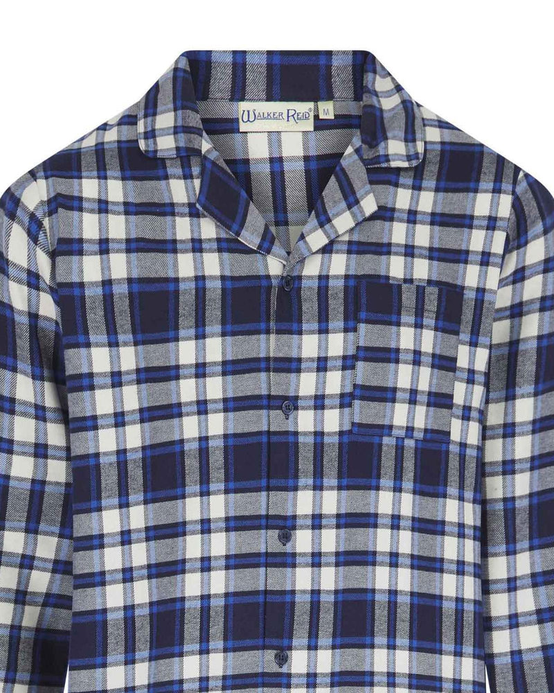 Walker Reid Mens Brushed Cotton Blue Check Pyjamas