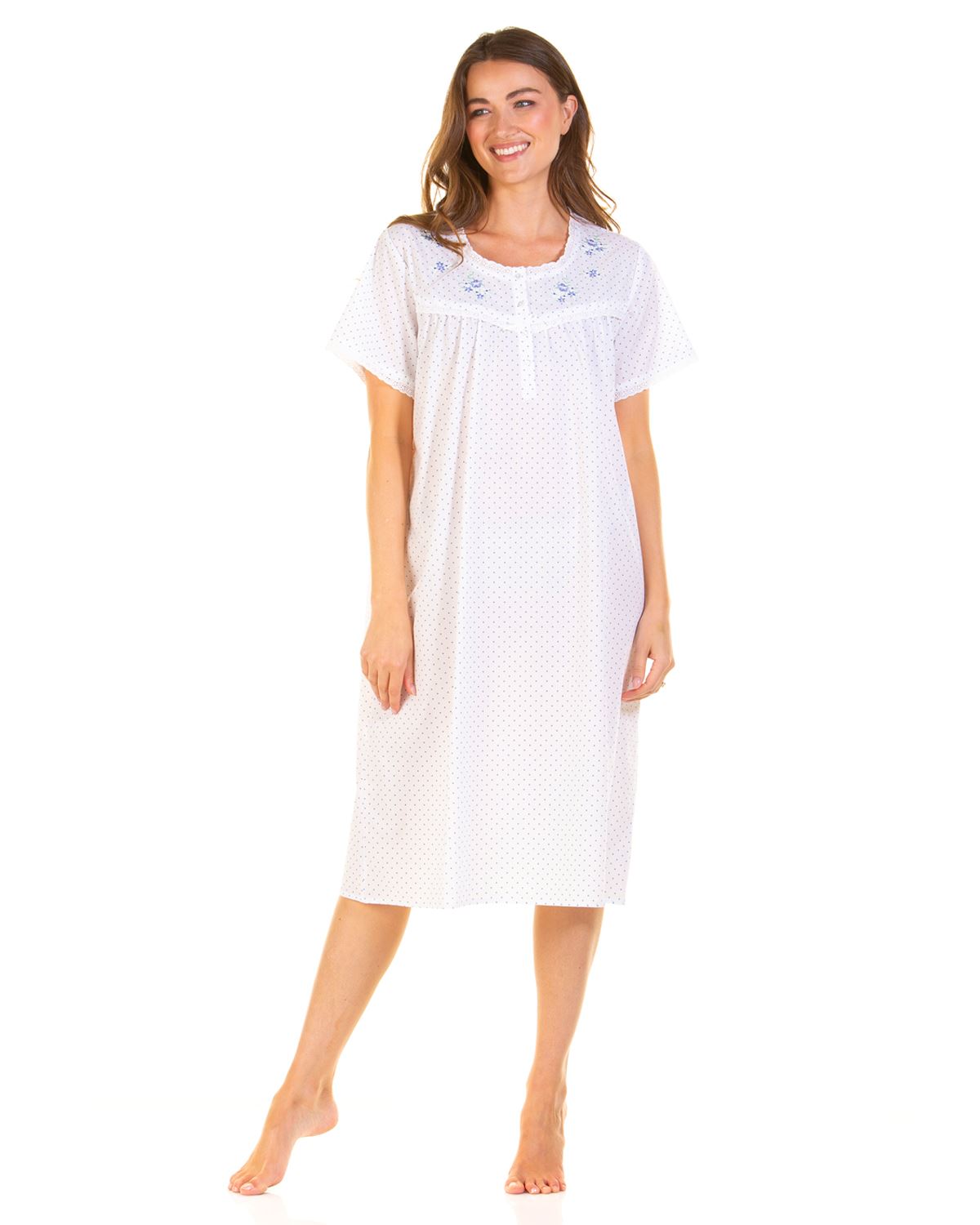 La Marquise Womens Emily Dot Short Sleeve Woven Nightdress