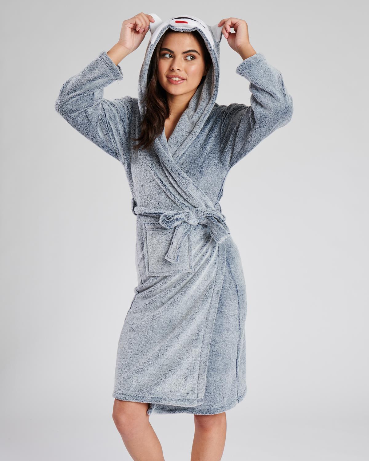 Loungeable Womens Grey Husky Dog Dressing Gown