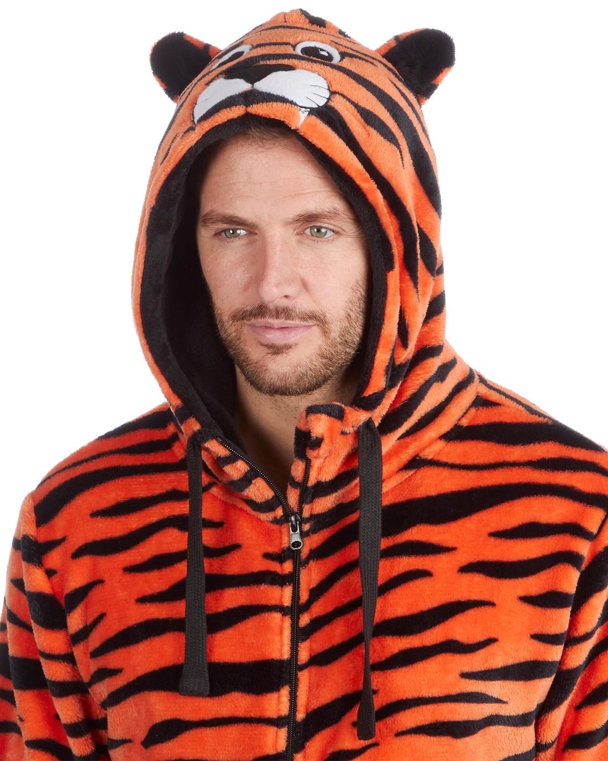 Mens Novelty Orange Tiger Fleece Onesie