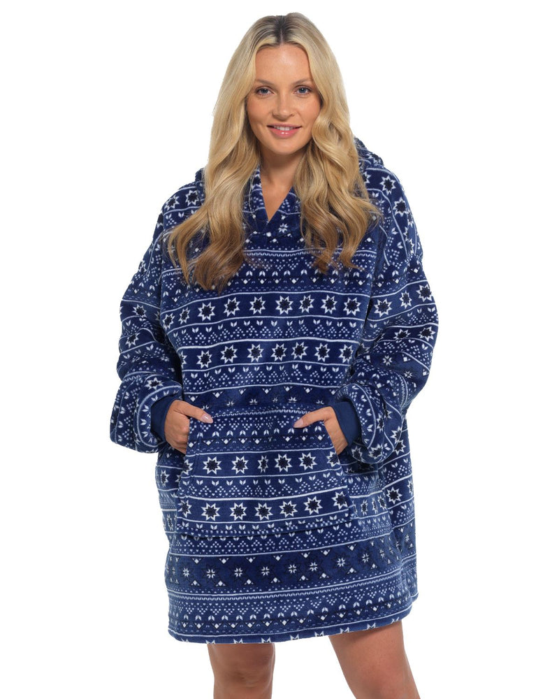 Slumber Hut Adults Navy Fairisle Oversized Snuggle Hoodie