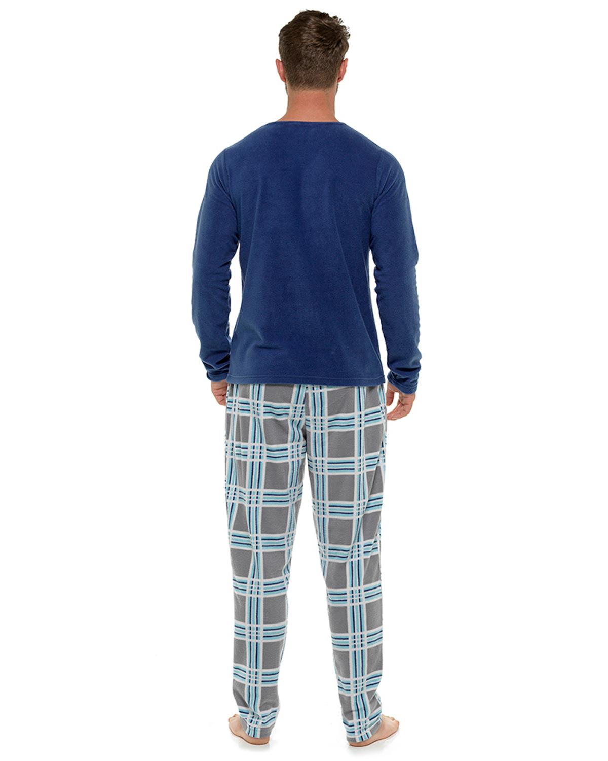 Foxbury Mens Blue/Grey Check Fleece Pyjamas