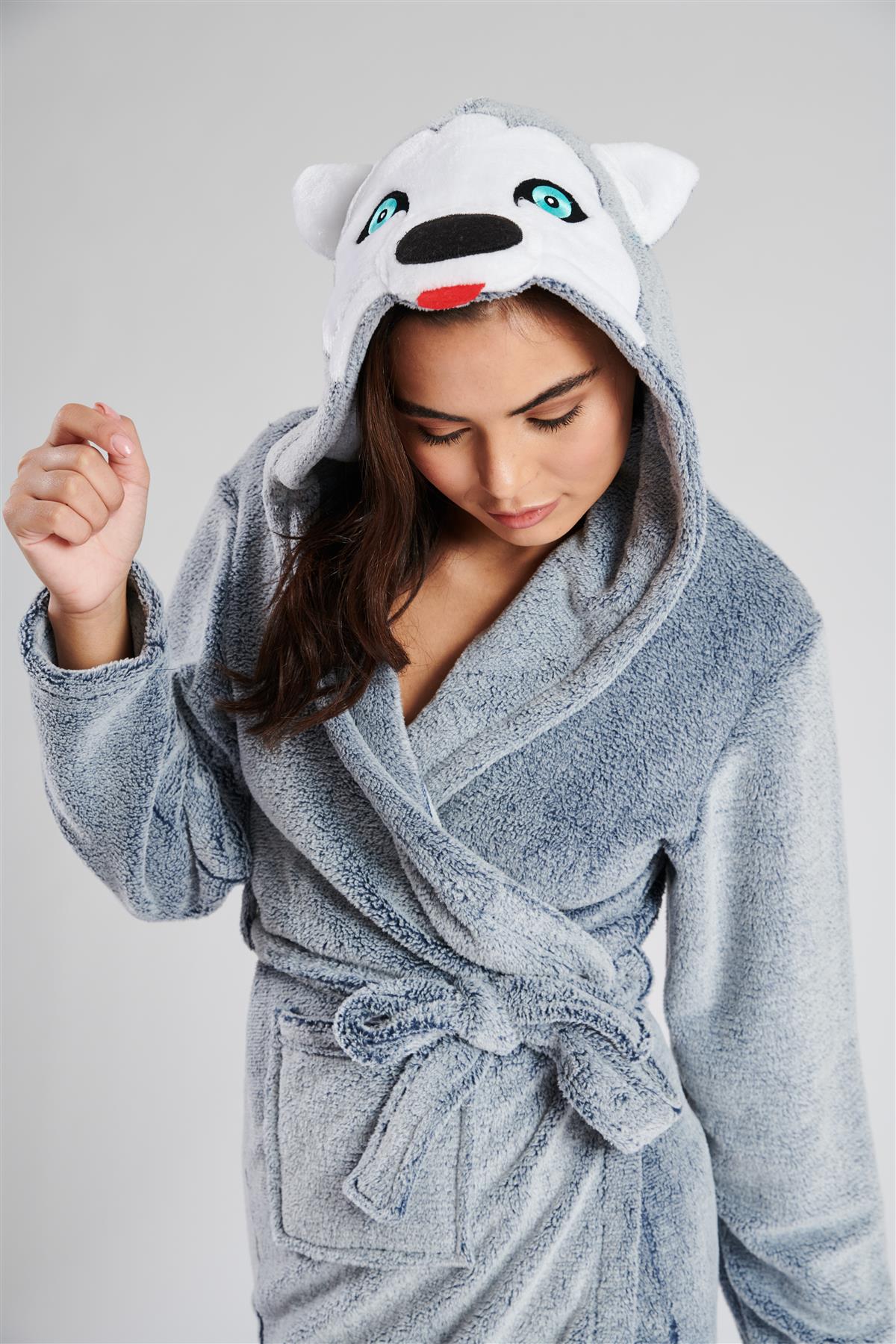 Loungeable Womens Grey Husky Dog Dressing Gown