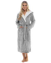 Womens Polished Fleece Sherpa Hood Dressing Gown