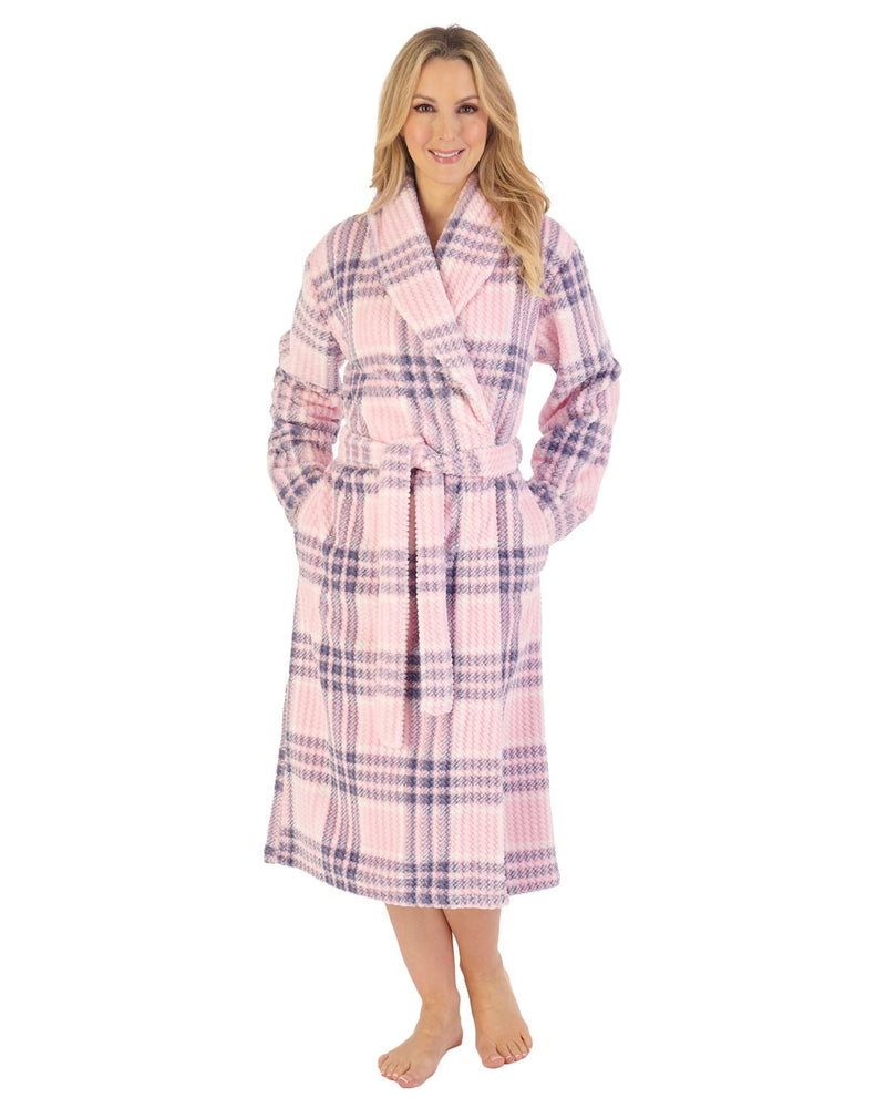 Slenderella Womens Waffle Fleece Check Print Dressing Gown