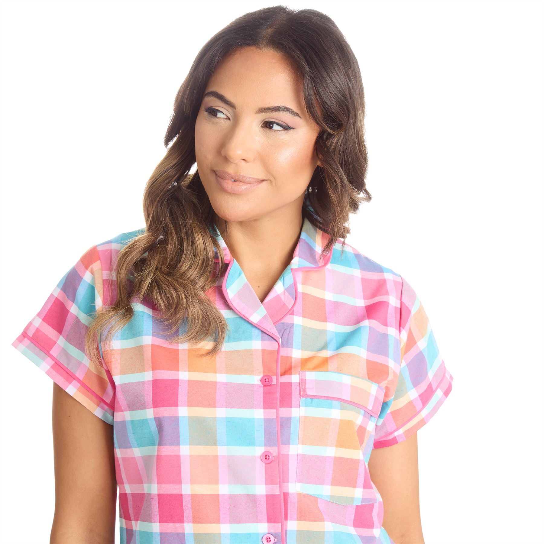 Forever Dreaming Womens Short Check Print Button Pyjamas