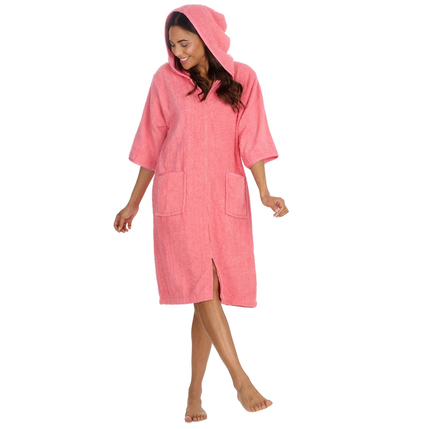 Forever Dreaming Womens Hooded Zip Towelling Bathrobe