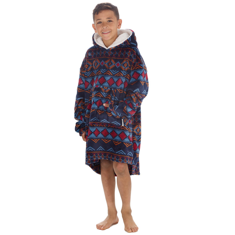 Huggable Kids Navy Aztec Print Snuggle Hoodie