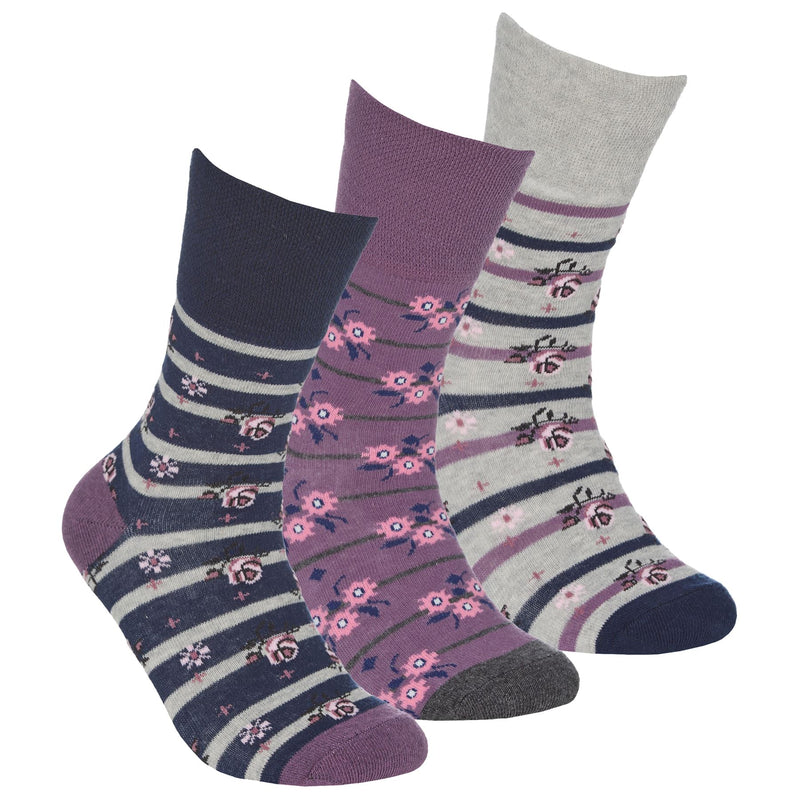 Cottonique Womens 6 Pack Purple Floral Comfort Fit Socks