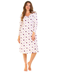 Sue Marks Womens Misty Dots Long Sleeve Nightie