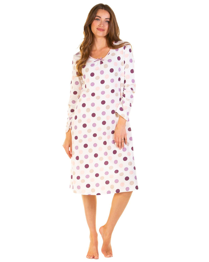 Sue Marks Womens Misty Dots Long Sleeve Nightie