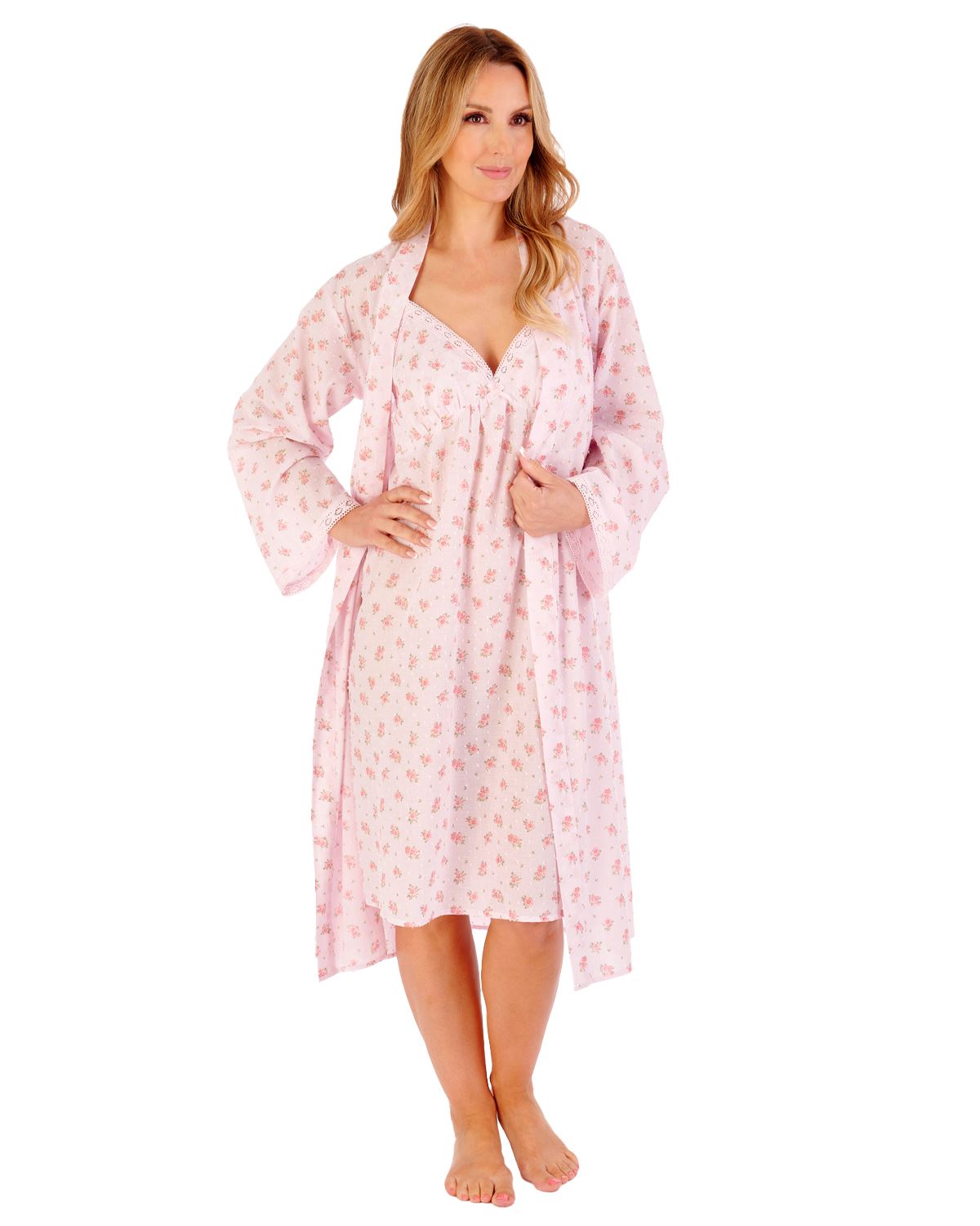 Slenderella Womens 45" Floral Dobby Spot Woven Robe