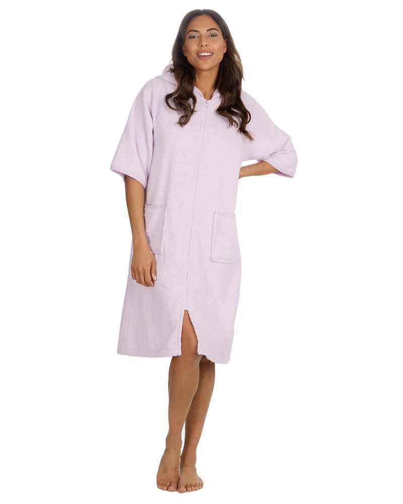 Forever Dreaming Womens Hooded Zip Towelling Bathrobe