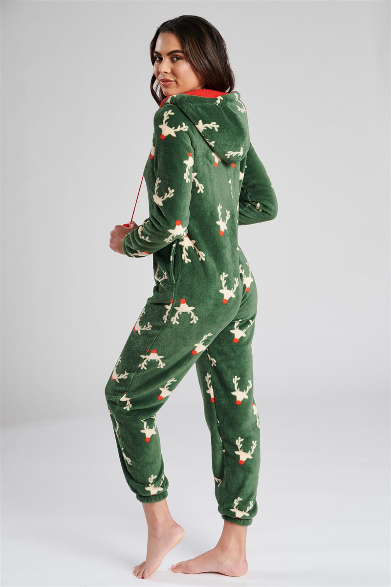 Loungeable Womens Green Forest Reindeer Onesie