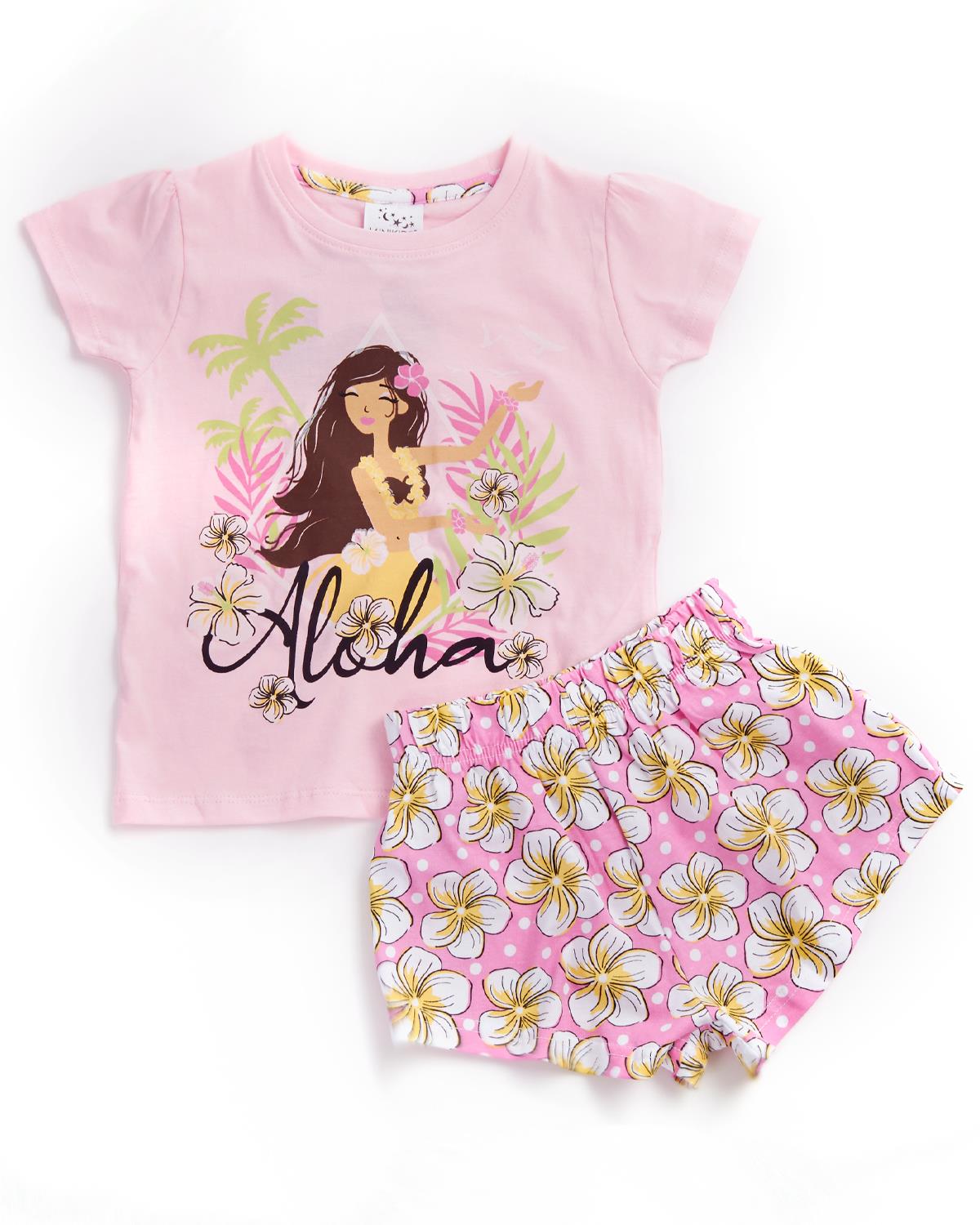 Girls Pink Aloha Floral Short Pyjamas