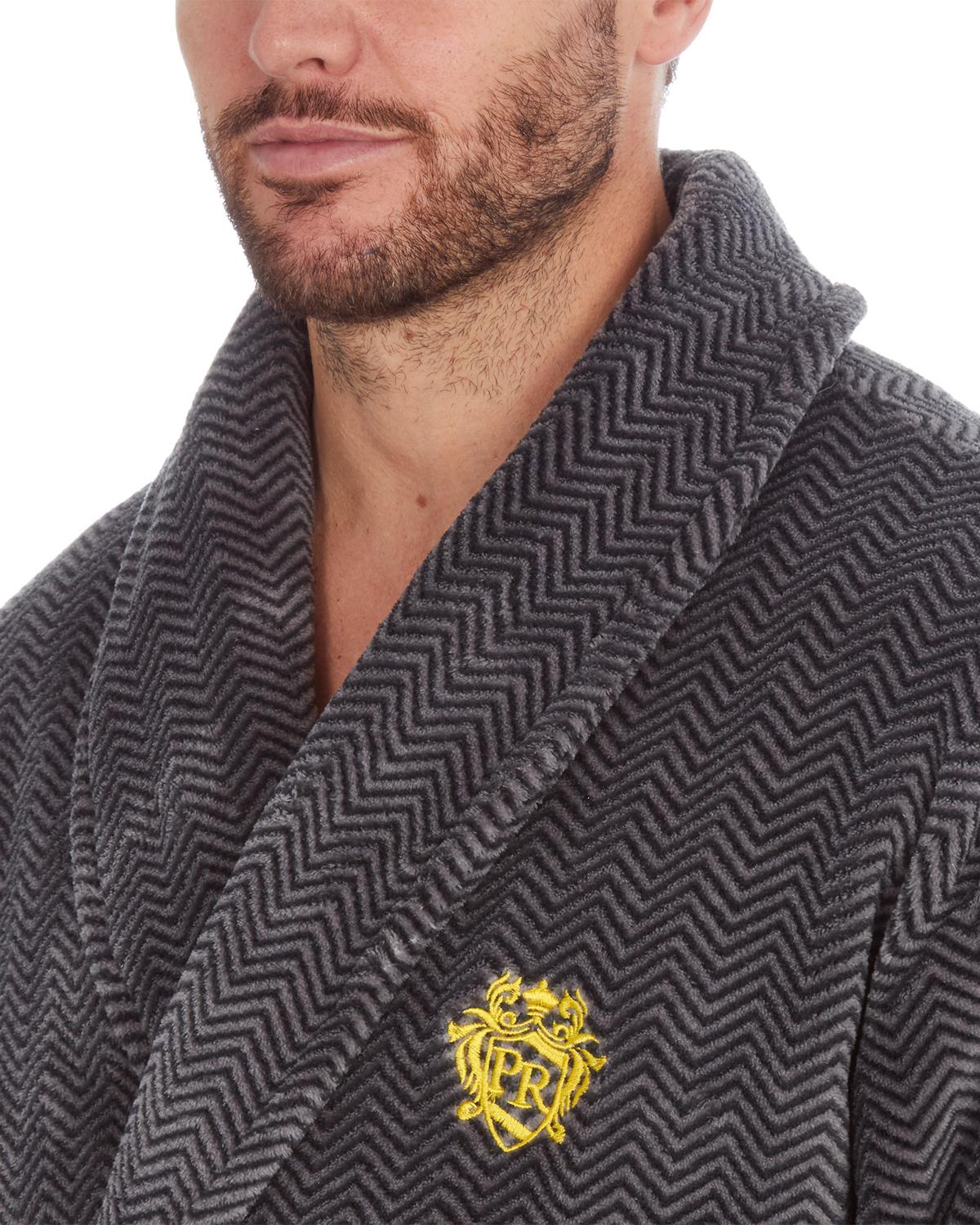 Pierre Roche Mens Black Chevron Fleece Dressing Gown