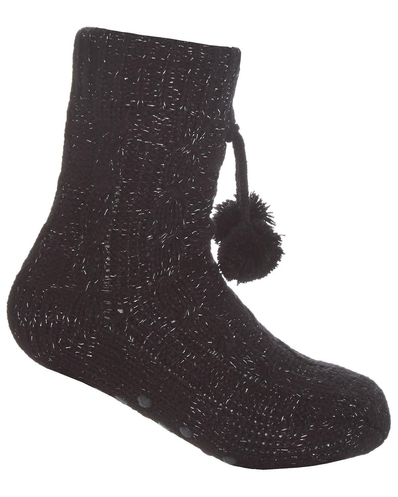 Girls Lurex Cable Knit Slipper Socks