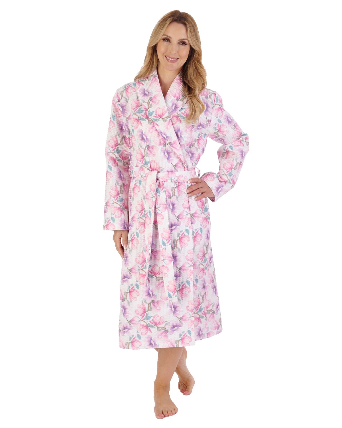 Slenderella Womens 46" Printed Waffle Wrap Dressing Gown