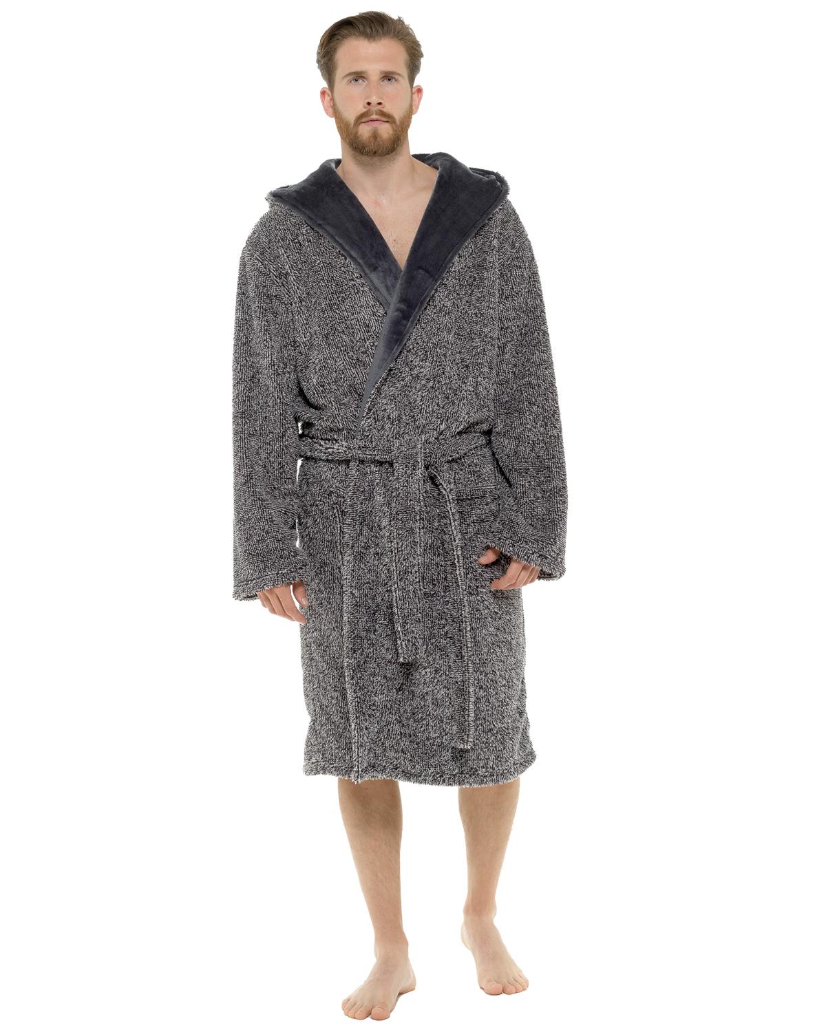 Mens Cationic Fleece Hooded Dressing Gown