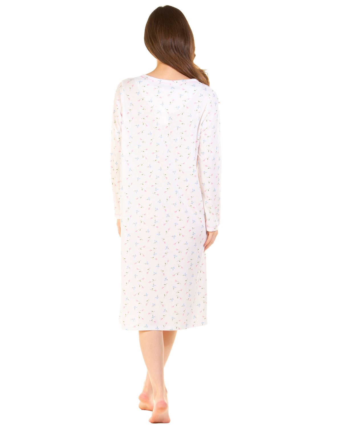 La Marquise Womens Flower Leaf Jersey Long Sleeve Nightie