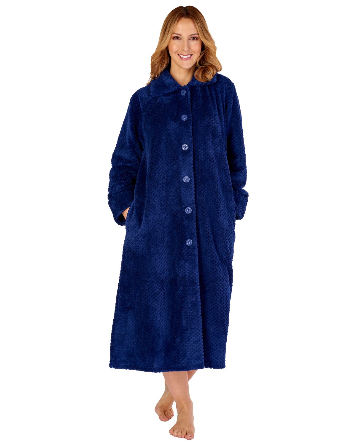 Slenderella Womens 46" Waffle Fleece Button Dressing Gown