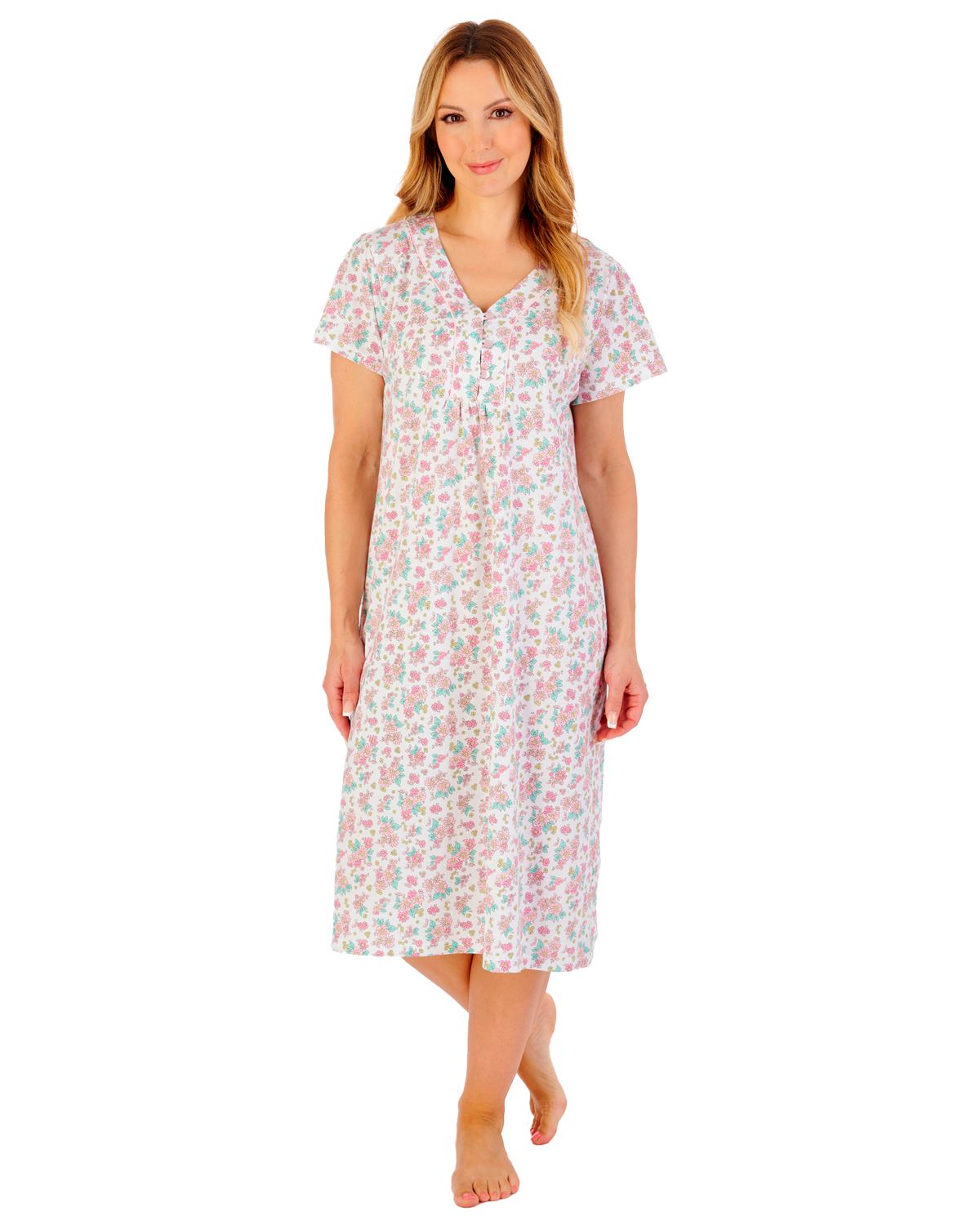 Slenderella Womens 42" Classic Floral Jersey Short Sleeve Nightie