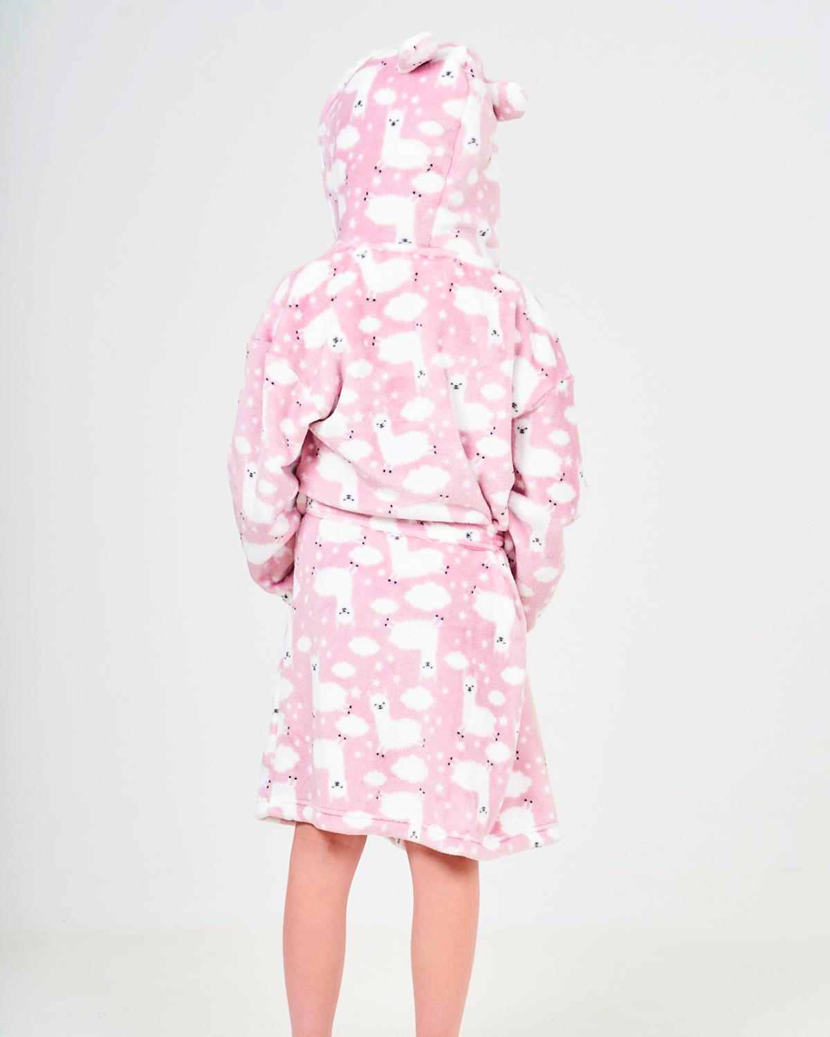 Girls Pink Llama Dressing Gown Slumber Hut