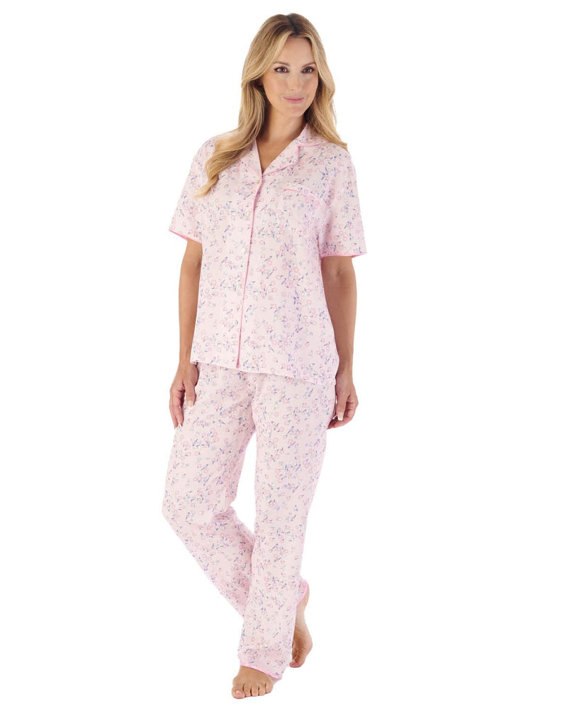 Slenderella Womens Blossom Print Woven Button Pyjamas