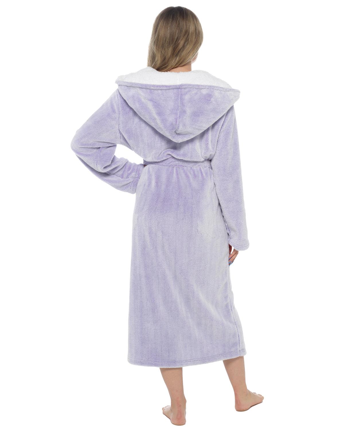 Womens Polished Fleece Sherpa Hood Dressing Gown