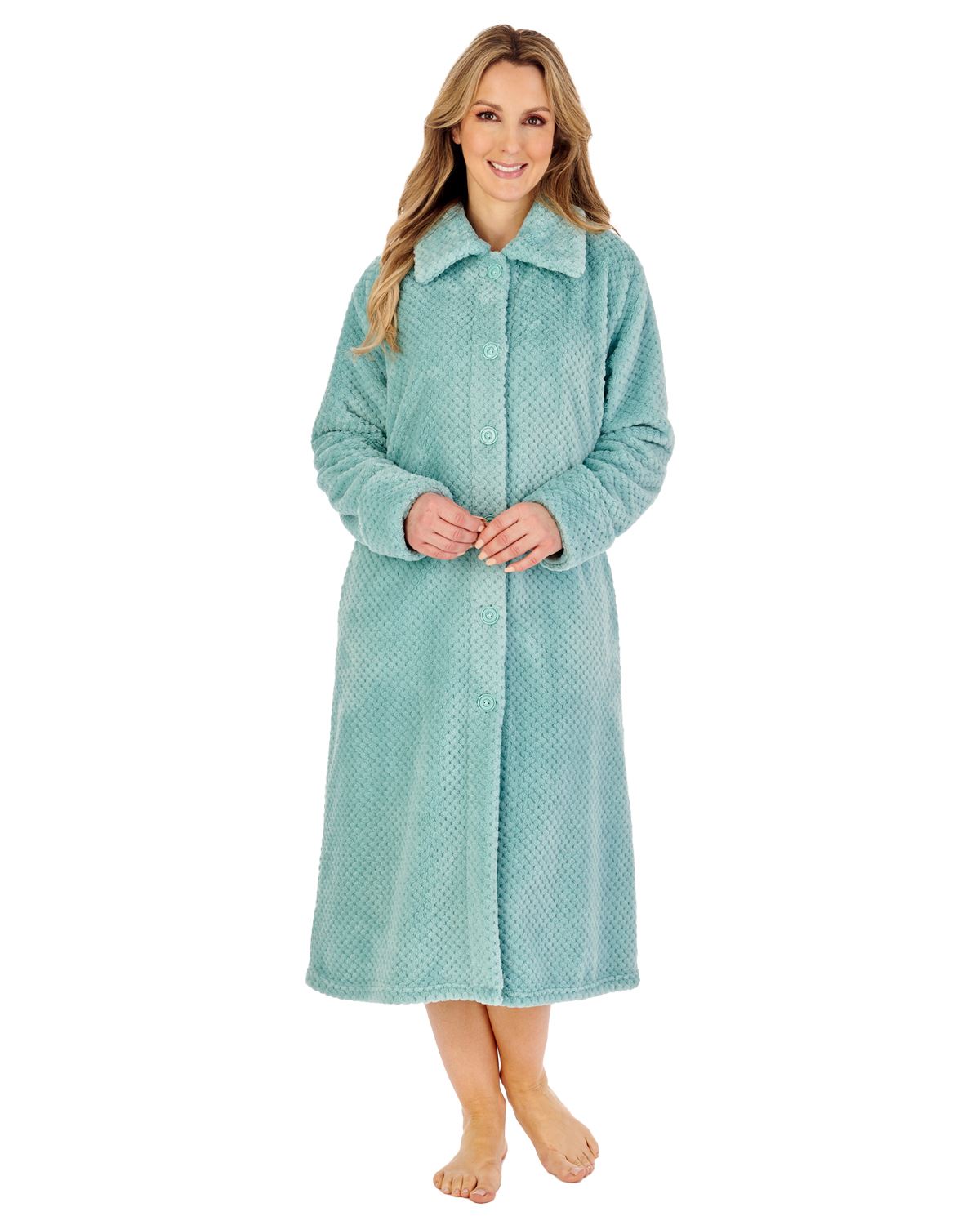 Slenderella Womens 46" Waffle Fleece Button Dressing Gown