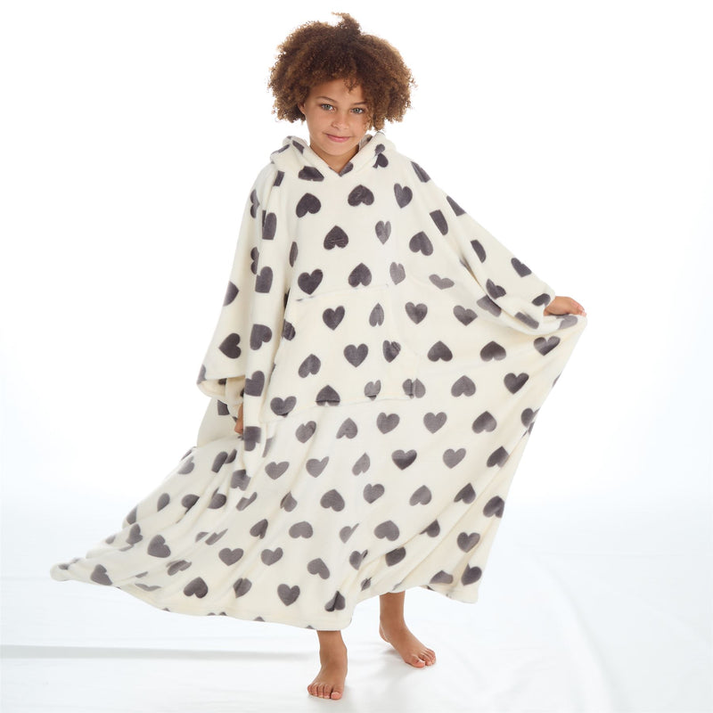 Huggable Girls Heart Print Oversized Blanket Poncho